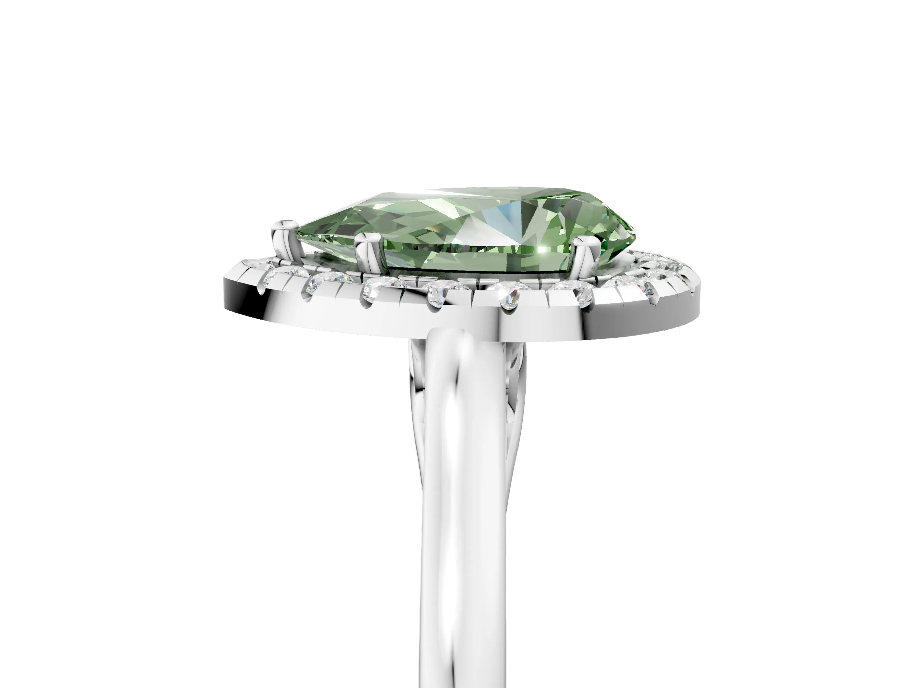 White gold Fancy Green Pear Cut Halo Round Diamond Solitaire Ring with Pavé Band and Four-Prong Setting_17