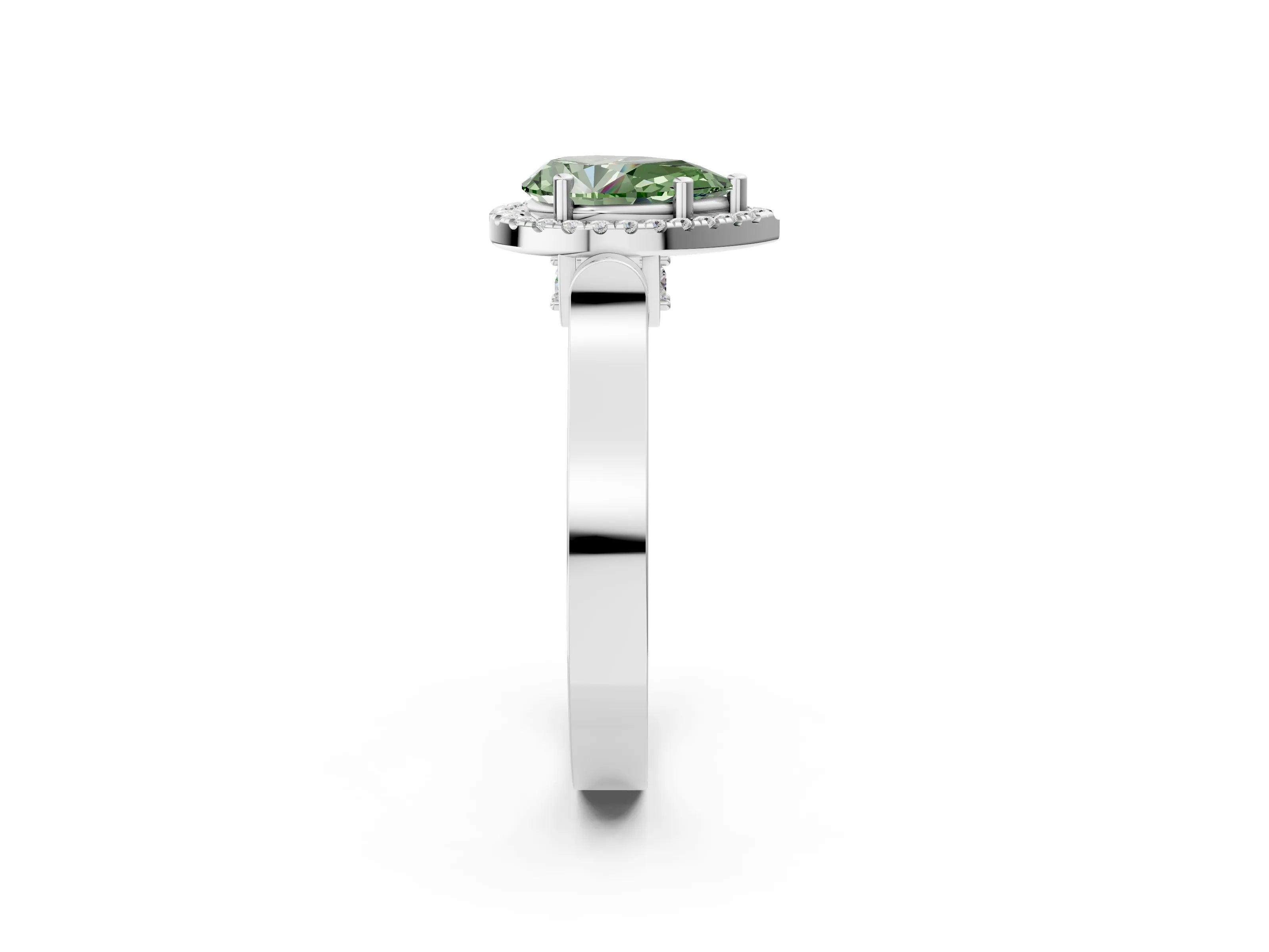 White gold Fancy Green Pear Cut Halo Round Diamond Twist Band with Four-Prong Setting_2