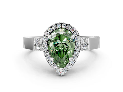 White gold Fancy Green Pear Cut Halo Round Diamond Twist Band with Four-Prong Setting_24