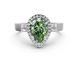 White gold Fancy Green Pear Cut Halo Round Diamond Twist Band with Four-Prong Setting_24