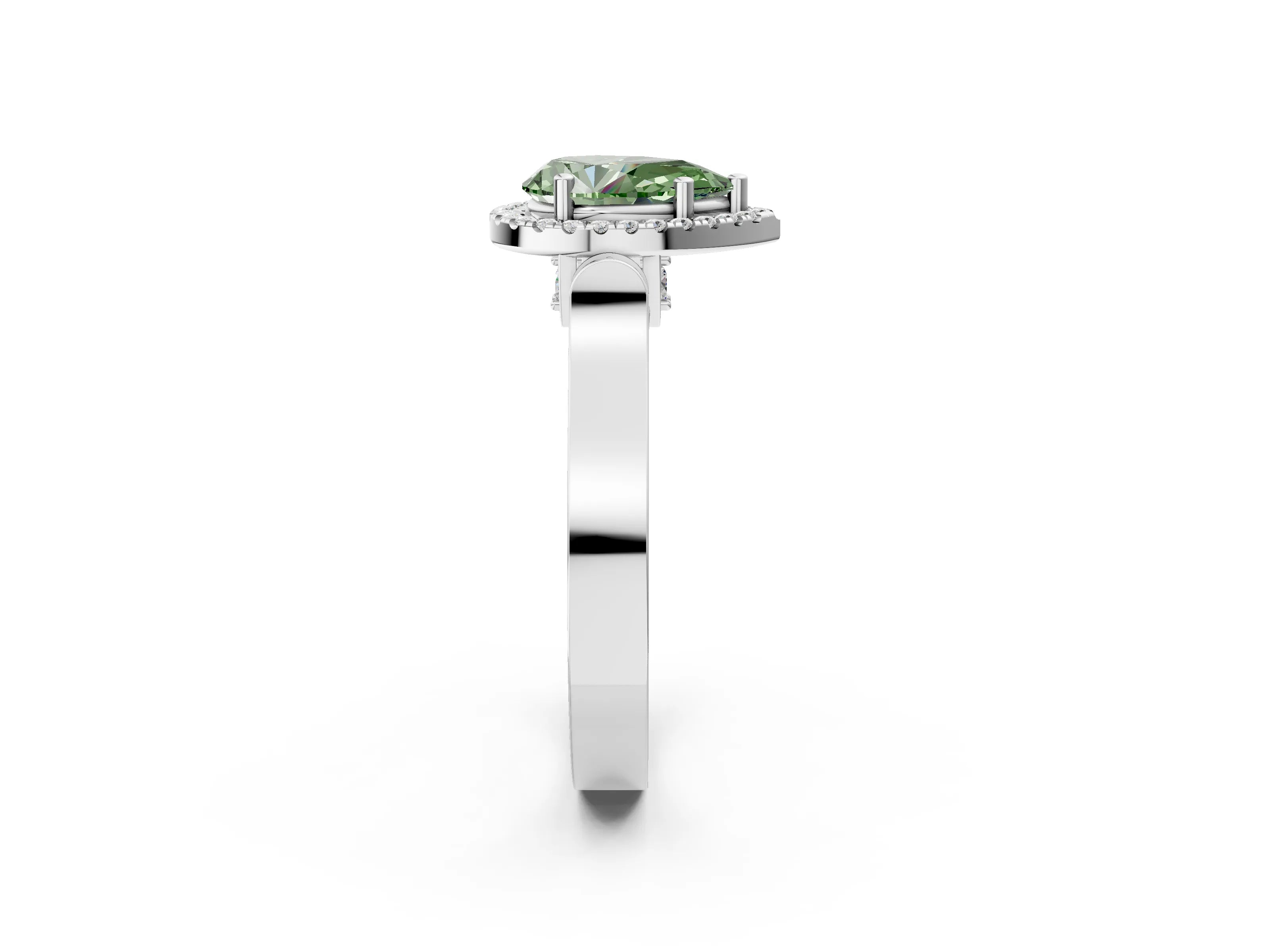 White gold Fancy Green Pear Cut Halo Round Diamond Twist Band with Four-Prong Setting_26