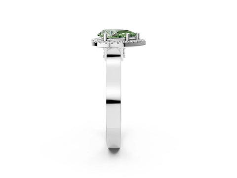White gold Fancy Green Pear Cut Halo Round Diamond Twist Band with Four-Prong Setting_26