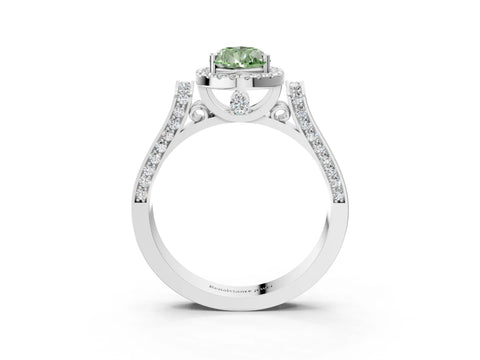 White gold Fancy Green Pear Cut Halo Round Diamond Twist Band with Four-Prong Setting_27
