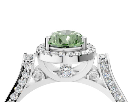 White gold Fancy Green Pear Cut Halo Round Diamond Twist Band with Four-Prong Setting_28