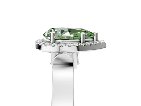 White gold Fancy Green Pear Cut Halo Round Diamond Twist Band with Four-Prong Setting_29