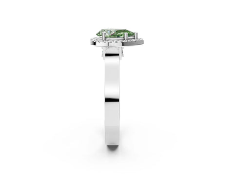 White gold Fancy Green Pear Cut Halo Round Diamond Twist Band with Four-Prong Setting_2
