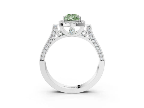 White gold Fancy Green Pear Cut Halo Round Diamond Twist Band with Four-Prong Setting_3