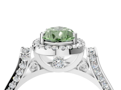 White gold Fancy Green Pear Cut Halo Round Diamond Twist Band with Four-Prong Setting_4