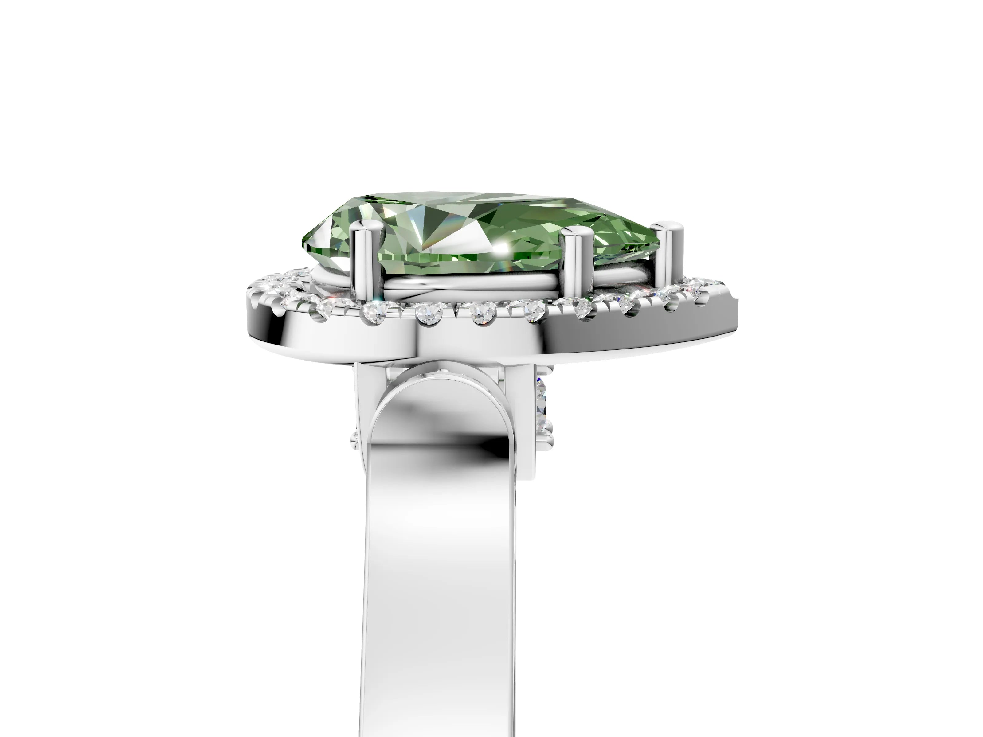 White gold Fancy Green Pear Cut Halo Round Diamond Twist Band with Four-Prong Setting_5