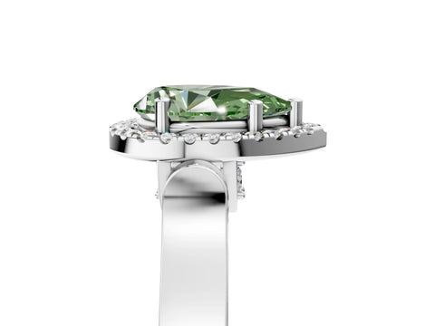 White gold Fancy Green Pear Cut Halo Round Diamond Twist Band with Four-Prong Setting_5