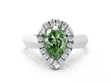 White gold Fancy Green Pear  Cut Halo Solitaire Engagement Ring with Square Band and Four-Prong Setting_126