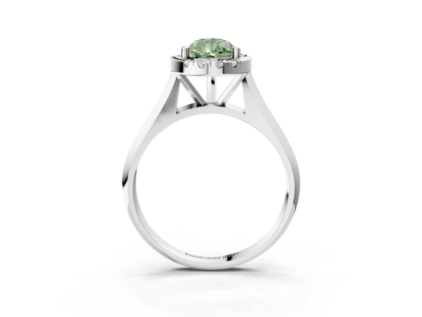 White gold Fancy Green Pear  Cut Halo Solitaire Engagement Ring with Square Band and Four-Prong Setting