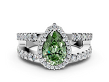 White gold Fancy Green Pear  Cut Halo Split Shank Diamond Ring with Four-Prong Setting_45
