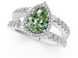 White gold Fancy Green Pear  Cut Halo Split Shank Diamond Ring with Four-Prong Setting_46
