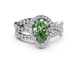 White gold Fancy Green Pear  Cut Halo Split Shank Prong Setting Ring_27