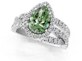 White gold Fancy Green Pear  Cut Halo Split Shank Prong Setting Ring_28