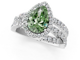 White gold Fancy Green Pear  Cut Halo Split Shank Prong Setting Ring_62