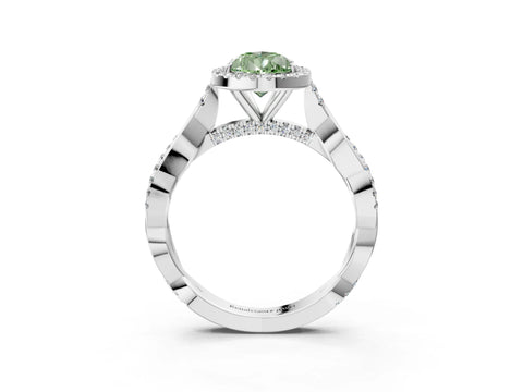 White gold Fancy Green Pear Cut Halo Twist Band with Four-Prong Setting_3