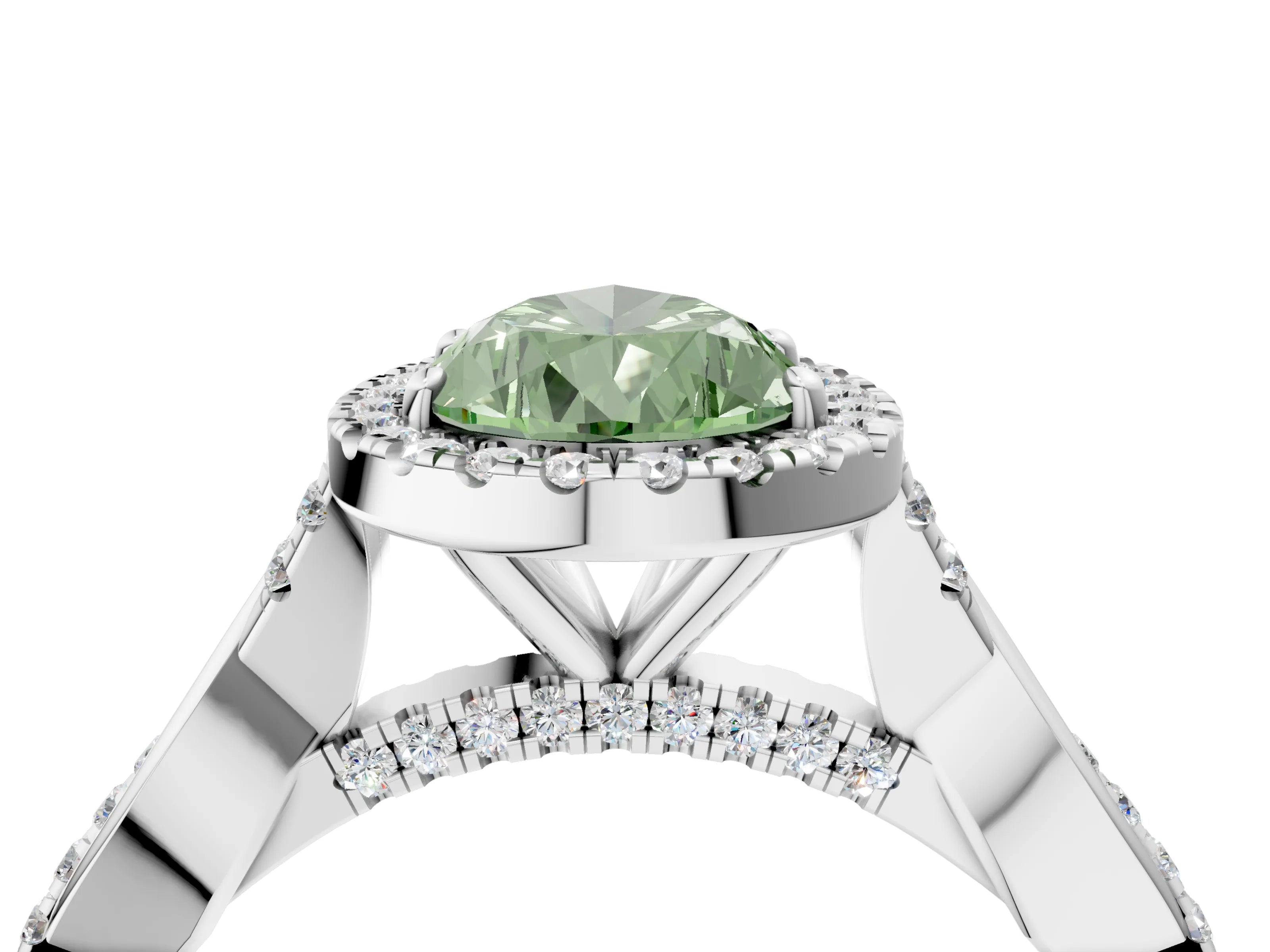 White gold Fancy Green Pear Cut Halo Twist Band with Four-Prong Setting_4