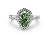White gold Fancy Green Pear Cut Halo Twist Band with Four-Prong Setting_60