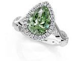 White gold Fancy Green Pear Cut Halo Twist Band with Four-Prong Setting_61