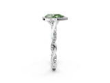 White gold Fancy Green Pear Cut Halo Twist Band with Four-Prong Setting_62