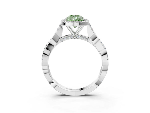Platinum Pear-Shaped Interwoven Twist Halo Engagement Ring Setting for Fancy Green Center