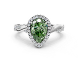 White gold Fancy Green Pear  Cut Halo Twisted Band Four-Prong Ring_20