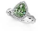 White gold Fancy Green Pear  Cut Halo Twisted Band Four-Prong Ring_21