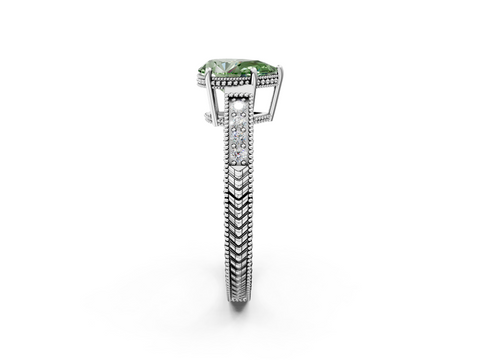 White gold Fancy Green Pear  Cut Milgrain Channel Set Engagement Ring with Solitaire Prong Setting_50