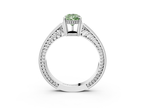 White gold Fancy Green Pear  Cut Milgrain Channel Set Engagement Ring with Solitaire Prong Setting_51