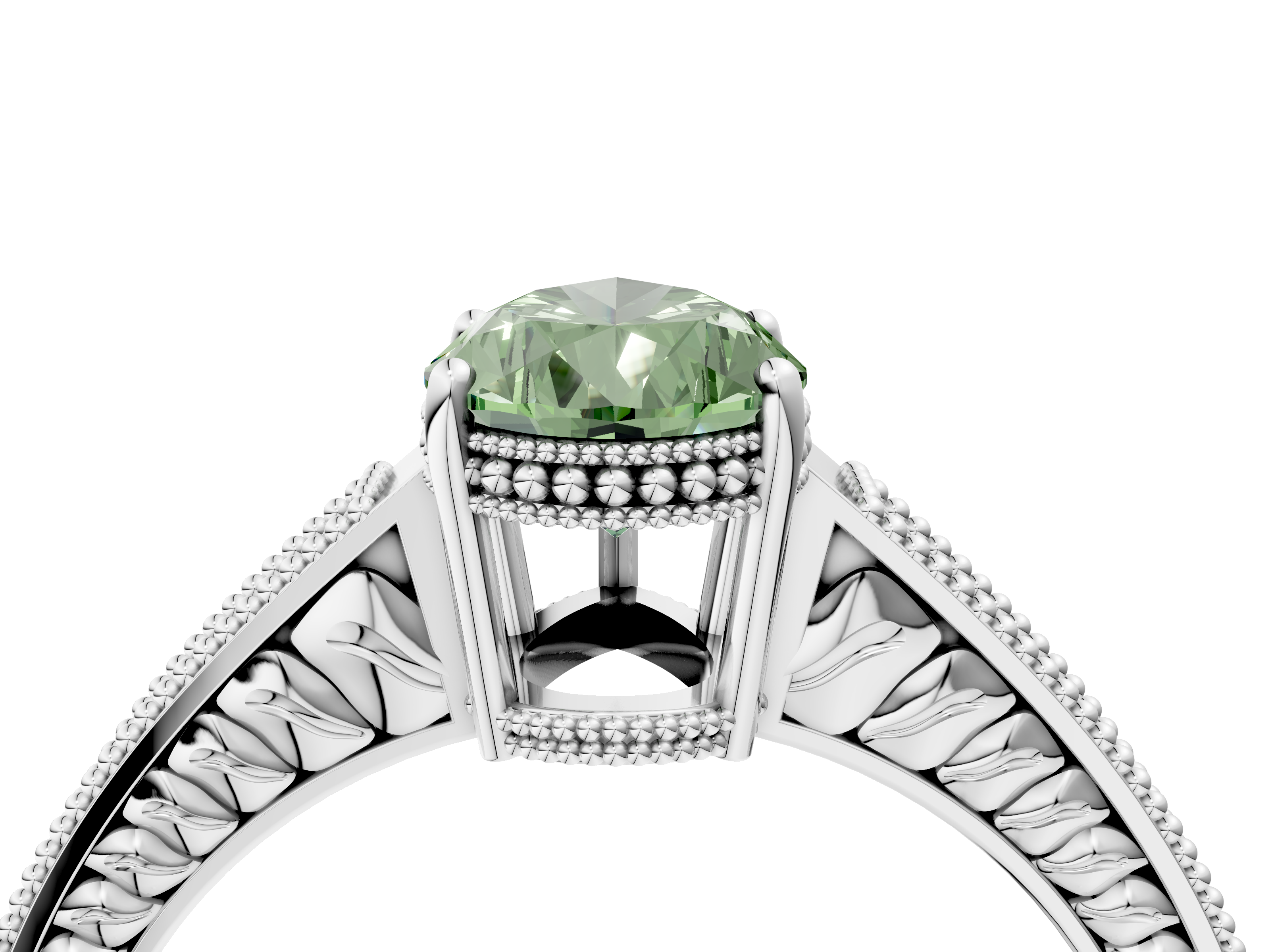 White gold Fancy Green Pear  Cut Milgrain Channel Set Engagement Ring with Solitaire Prong Setting_52