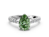 White gold Fancy Green Pear  Cut Pavé Band Solitaire Ring with Four-Prong Setting_20
