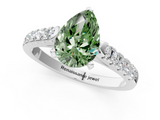 White gold Fancy Green Pear  Cut Pavé Band Solitaire Ring with Four-Prong Setting_22