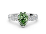 White gold Fancy Green Pear  Cut Pave Diamond Engagement Ring with Channel Set Band and Four-Prong Setting_20