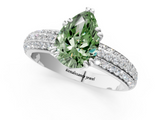White gold Fancy Green Pear  Cut Pave Diamond Engagement Ring with Channel Set Band and Four-Prong Setting_21