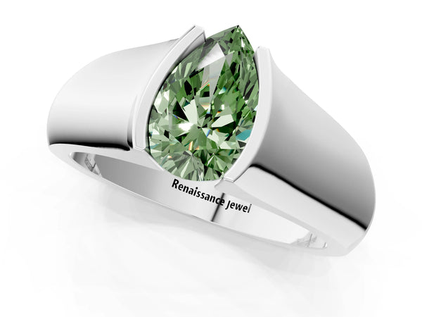 Platinum Pear-Shaped Half Bezel Engagement Ring Setting for Fancy Green Center - Design RJ-777