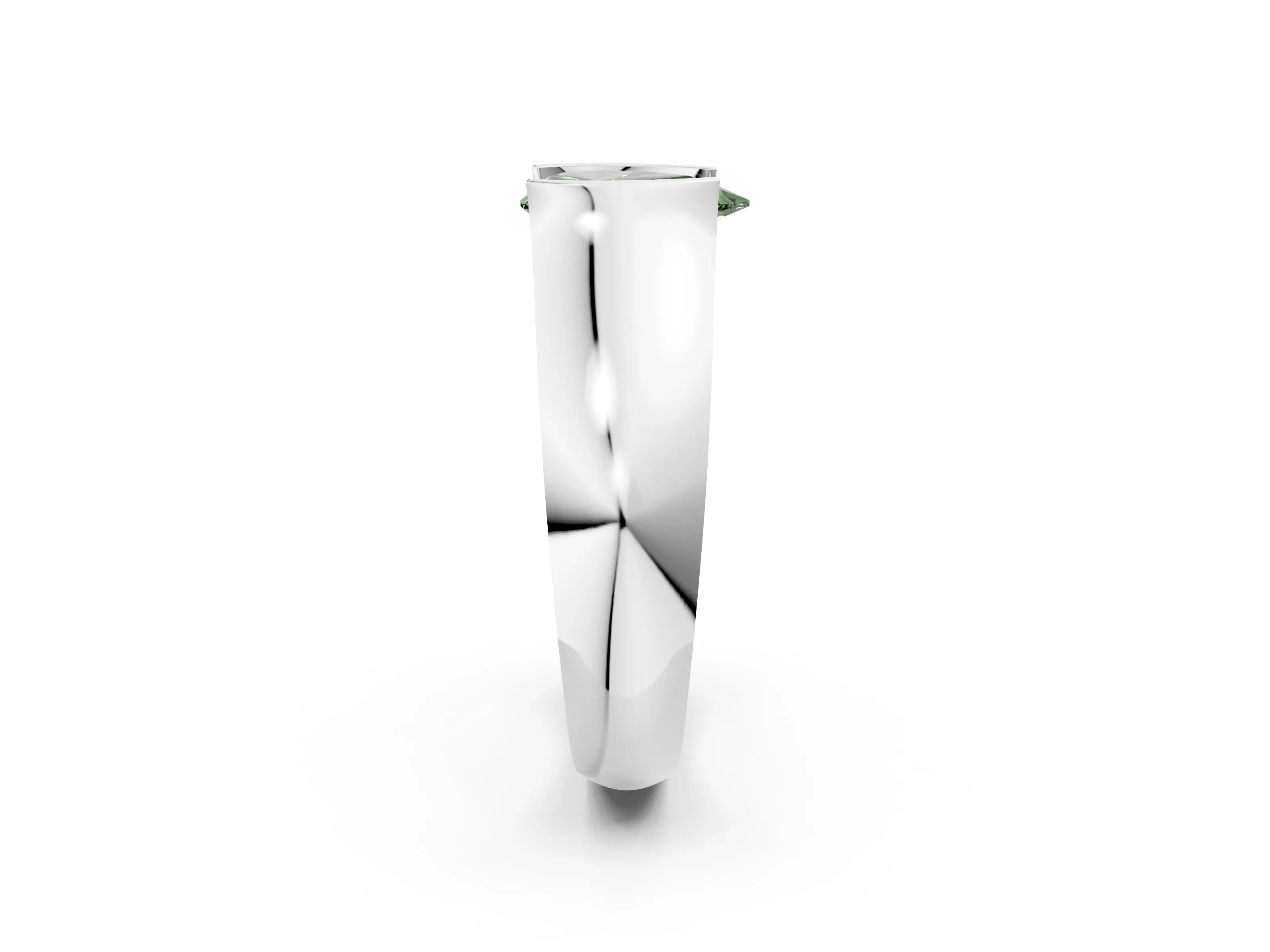 White gold Fancy Green Pear Cut Solitaire Bezel Set Diamond Ring with Wide Band_14