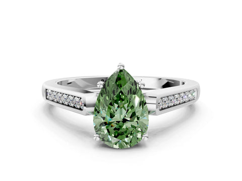 White gold Fancy Green Pear Cut Solitaire Cathedral Diamond Engagement Ring with Channel-Set Band and Four-Prong Setting_15