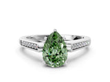 White gold Fancy Green Pear Cut Solitaire Cathedral Diamond Engagement Ring with Channel-Set Band and Four-Prong Setting_15