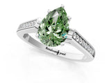 White gold Fancy Green Pear Cut Solitaire Cathedral Diamond Engagement Ring with Channel-Set Band and Four-Prong Setting_16