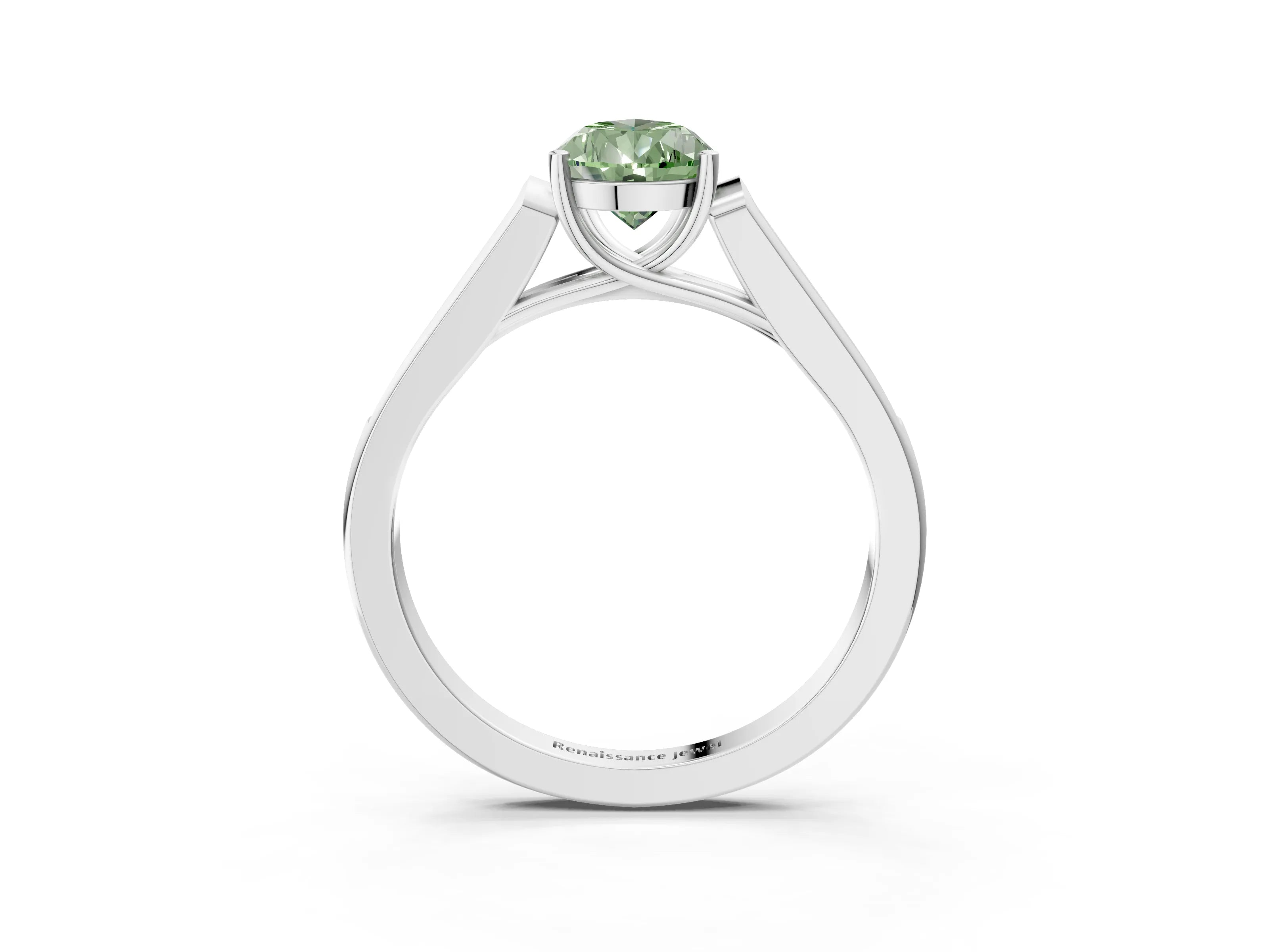 White gold Fancy Green Pear Cut Solitaire Cathedral Diamond Engagement Ring with Channel-Set Band and Four-Prong Setting_18