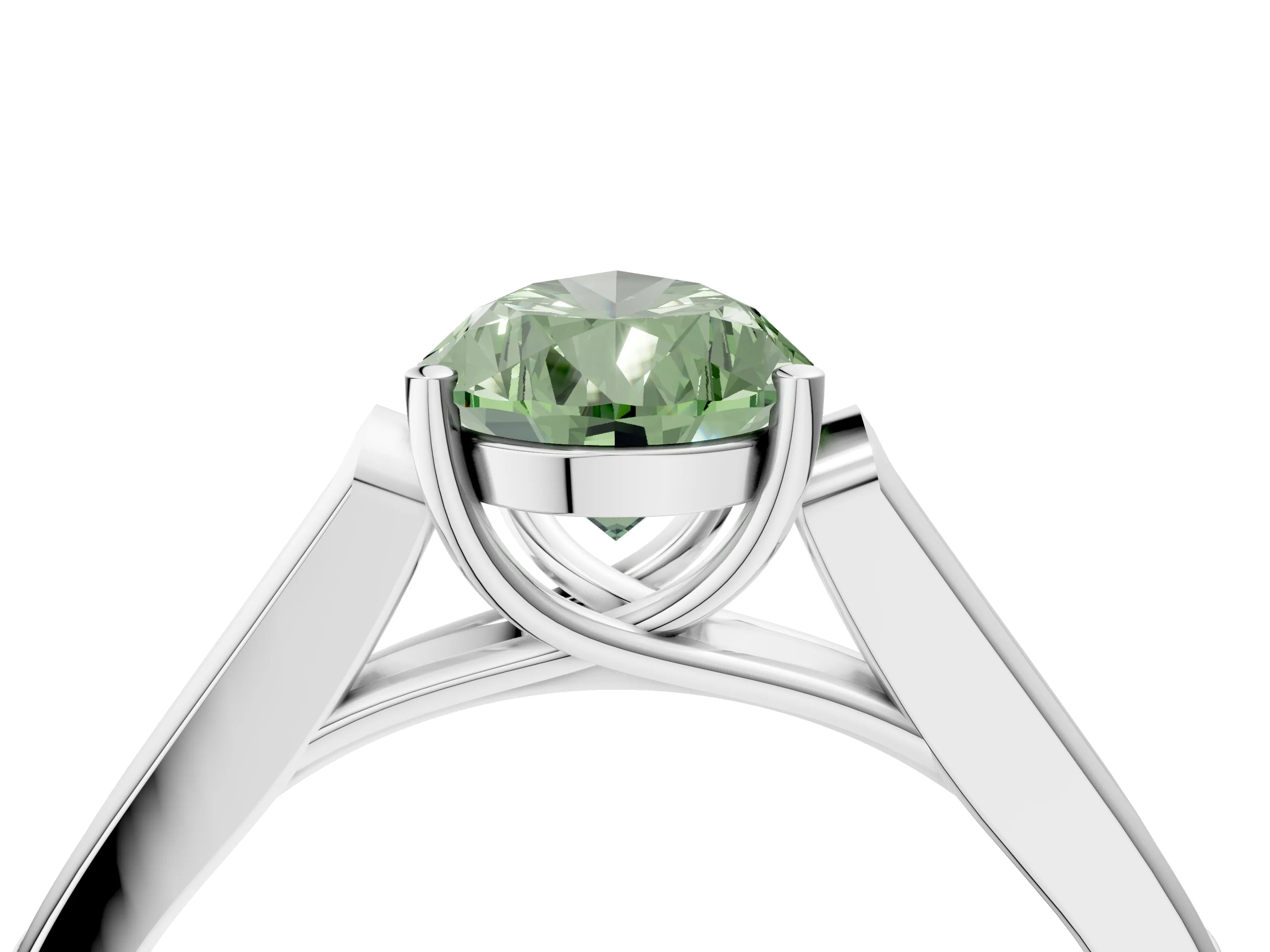 White gold Fancy Green Pear Cut Solitaire Cathedral Diamond Engagement Ring with Channel-Set Band and Four-Prong Setting_19