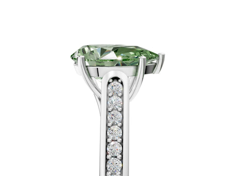 White gold Fancy Green Pear Cut Solitaire Cathedral Diamond Engagement Ring with Channel-Set Band and Four-Prong Setting_20