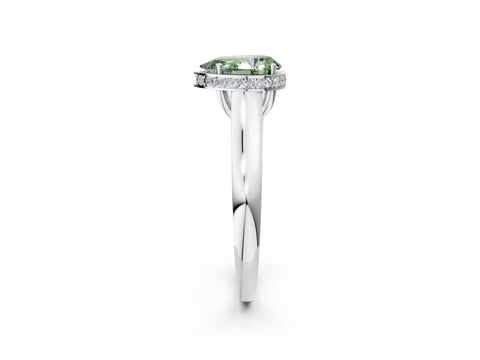 White gold Fancy Green Pear Cut Solitaire Diamond Engagement Ring with Four-Prong Setting and Tapered Band_14