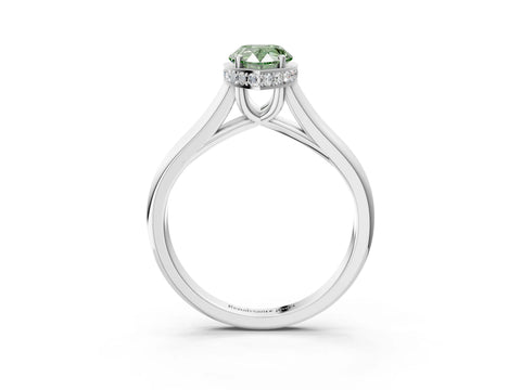 White gold Fancy Green Pear Cut Solitaire Diamond Engagement Ring with Four-Prong Setting and Tapered Band_15