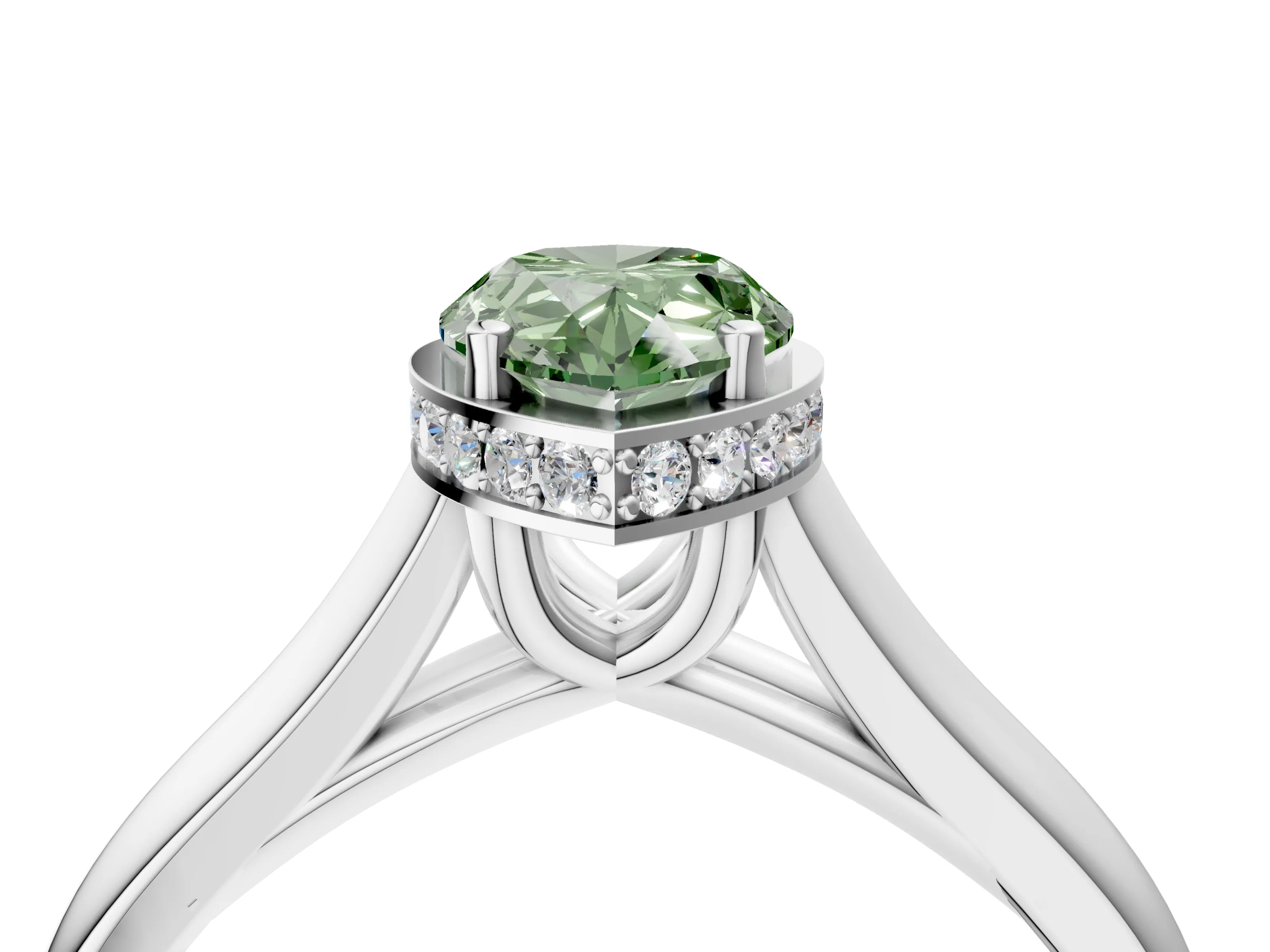 White gold Fancy Green Pear Cut Solitaire Diamond Engagement Ring with Four-Prong Setting and Tapered Band_16