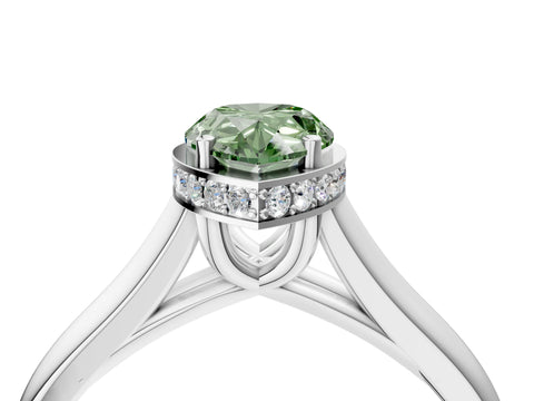 White gold Fancy Green Pear Cut Solitaire Diamond Engagement Ring with Four-Prong Setting and Tapered Band_16