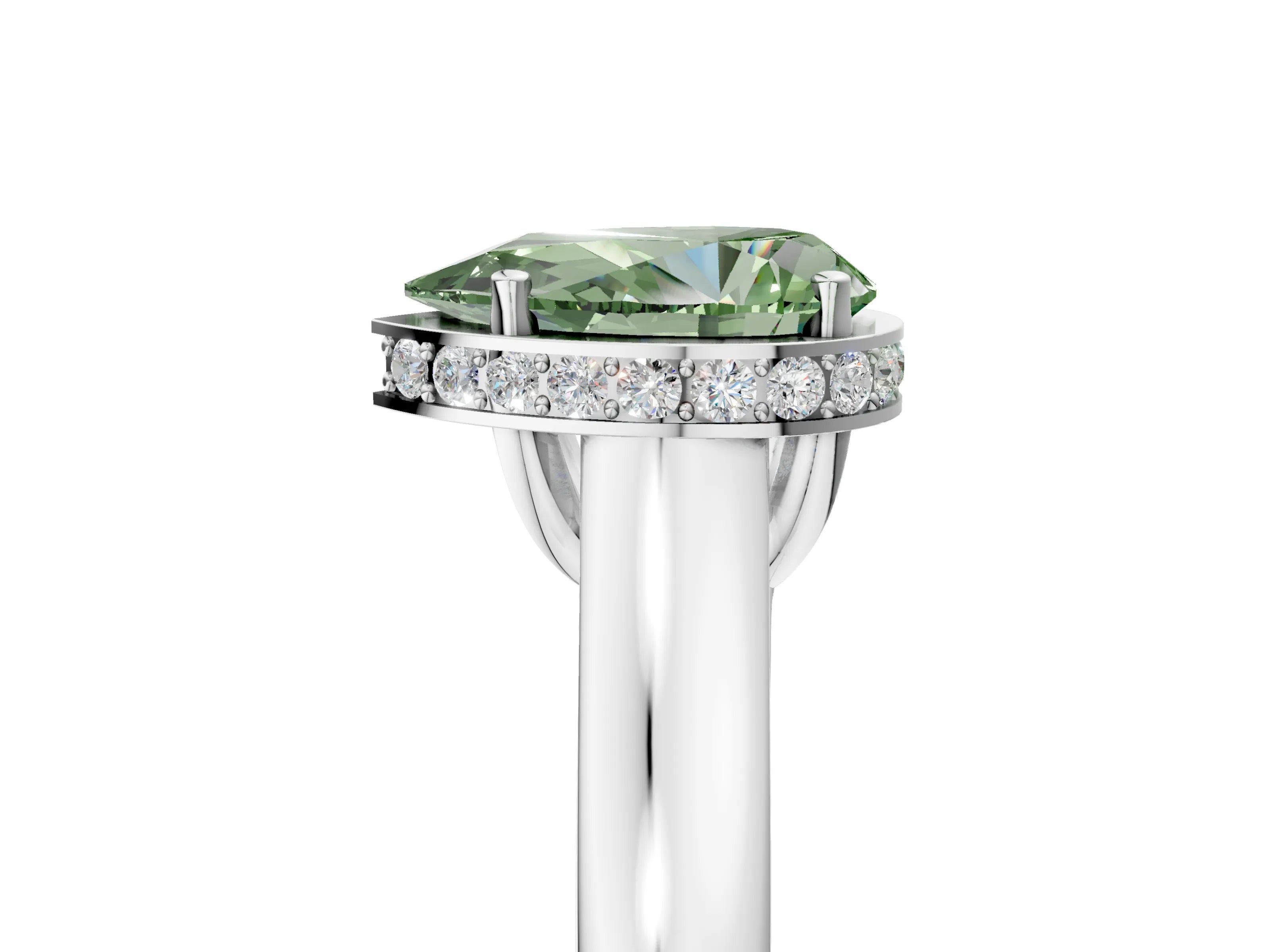 White gold Fancy Green Pear Cut Solitaire Diamond Engagement Ring with Four-Prong Setting and Tapered Band_17