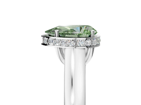 White gold Fancy Green Pear Cut Solitaire Diamond Engagement Ring with Four-Prong Setting and Tapered Band_17